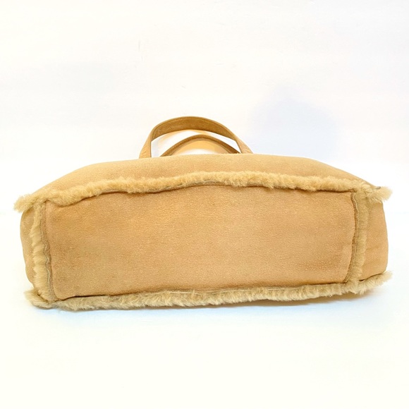 Vintage Chanel beige tan suede shearling sheepskin top handles tote purse bag - Picture 5 of 15